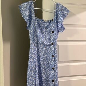 Blue Floral Button-Down Dress
